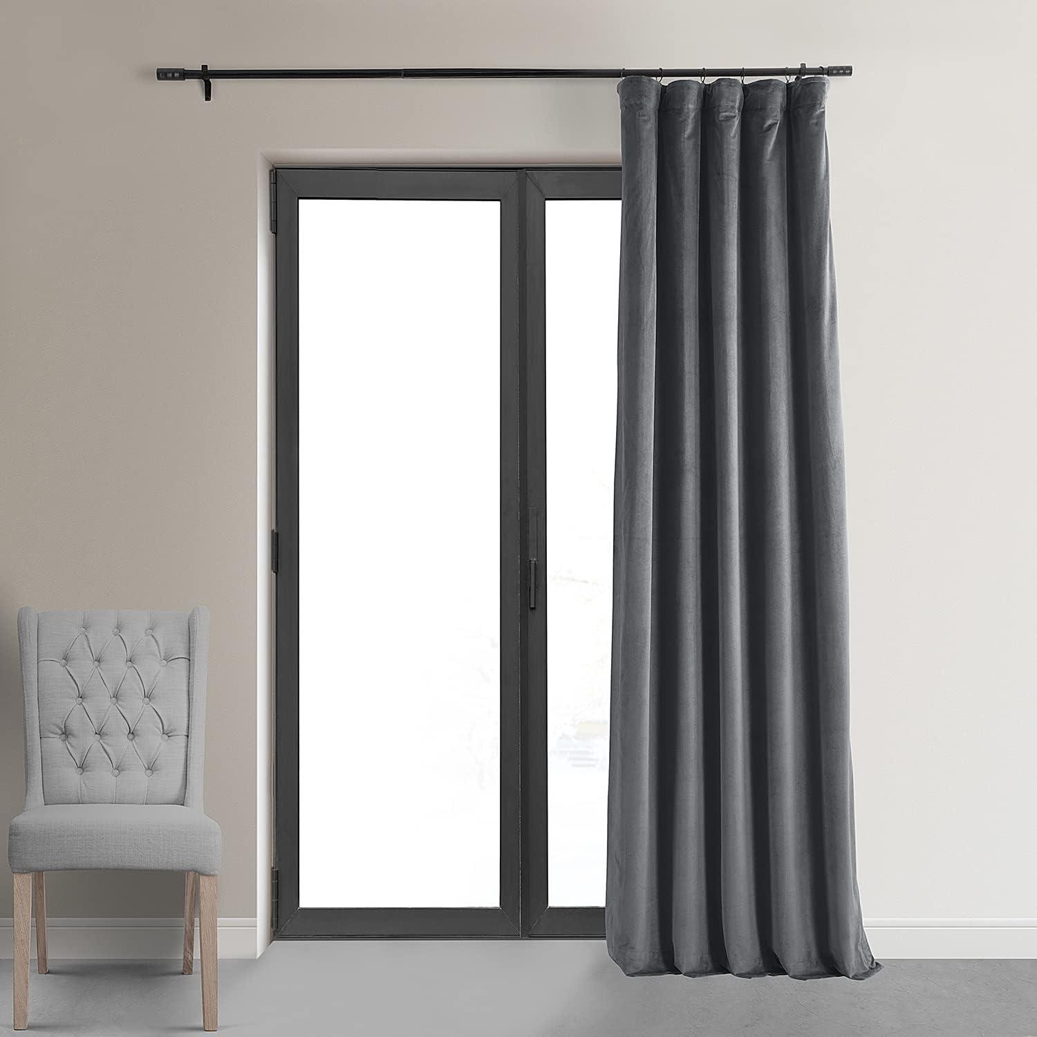 Gray Velvet Blackout Thermal Curtain Panel 96 Inch