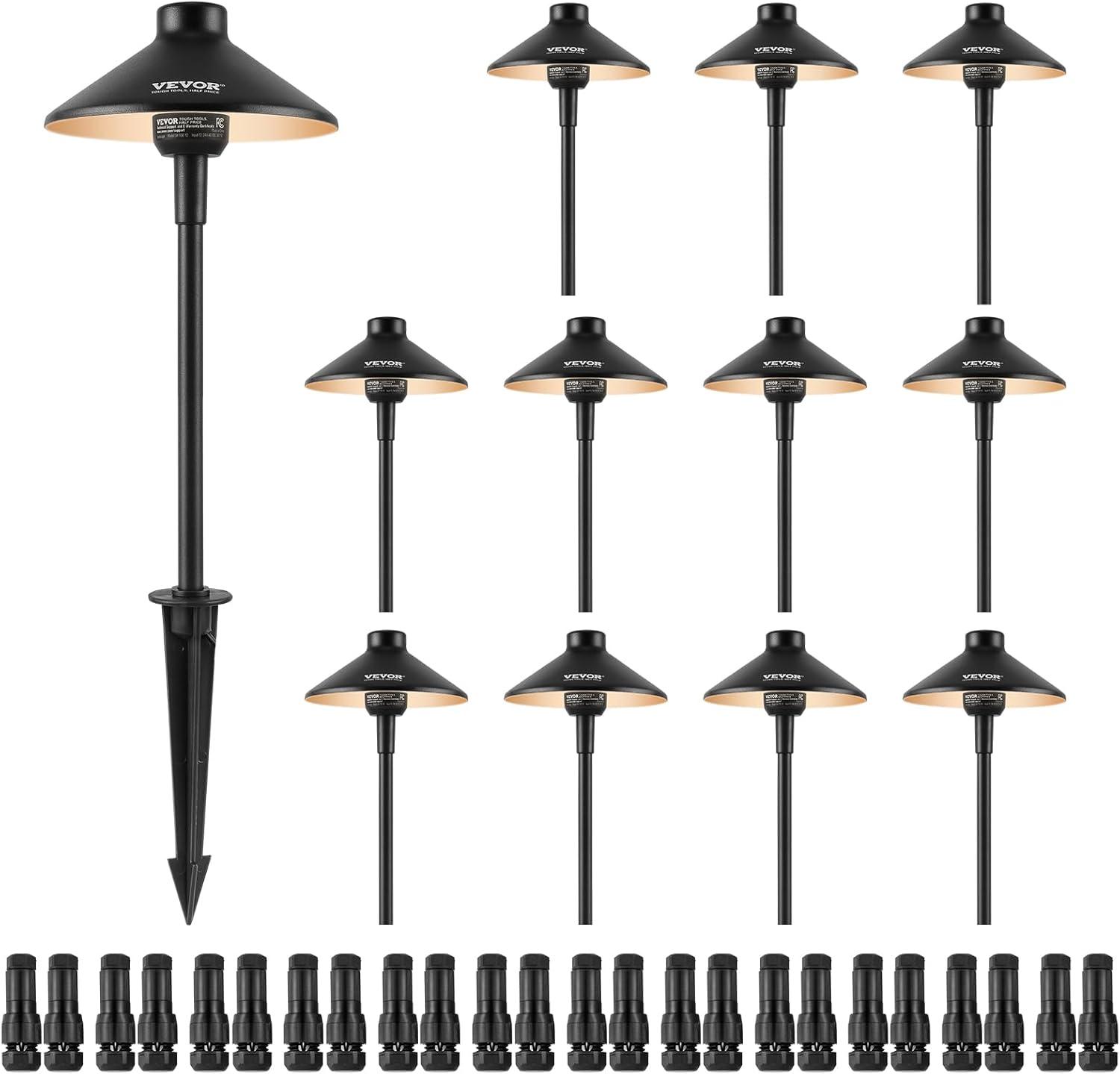 VEVOR Low Voltage Landscape Path Lights, 3W 210LM 12V-24VAC/DC,IP66 Waterproof for Yard Garden Sidewalk 12 Pack