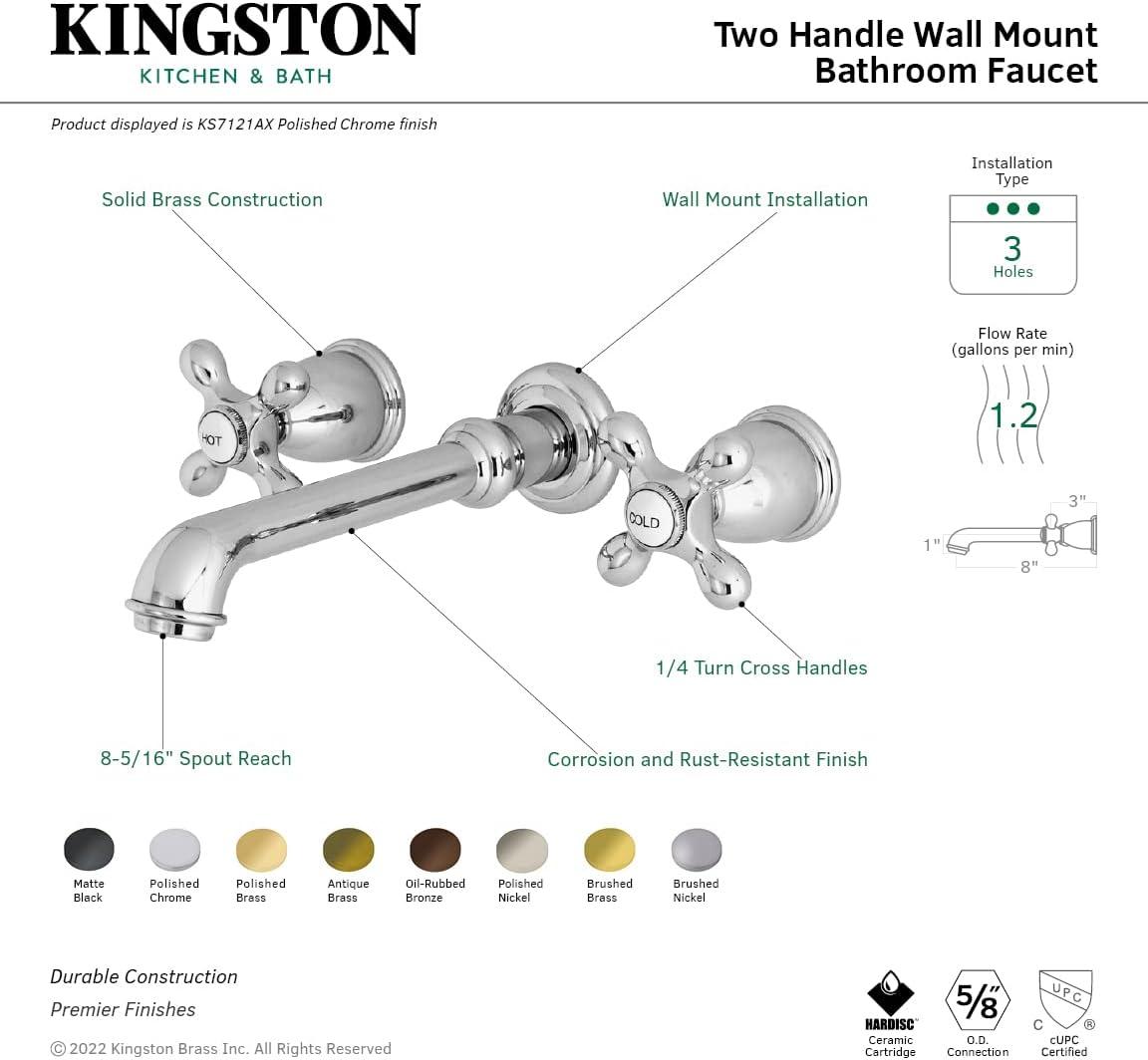 Kingston Brass English Country Two-Handle 3-Hole Wall Mount Bathroom Faucet