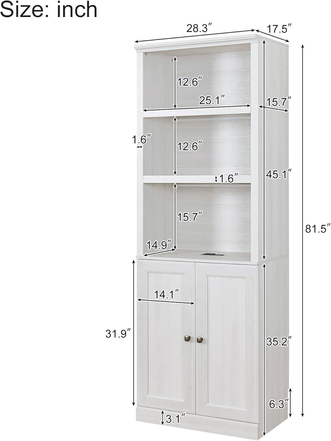 Rustic White Full Size Murphy Bed with Storage and USB Ports