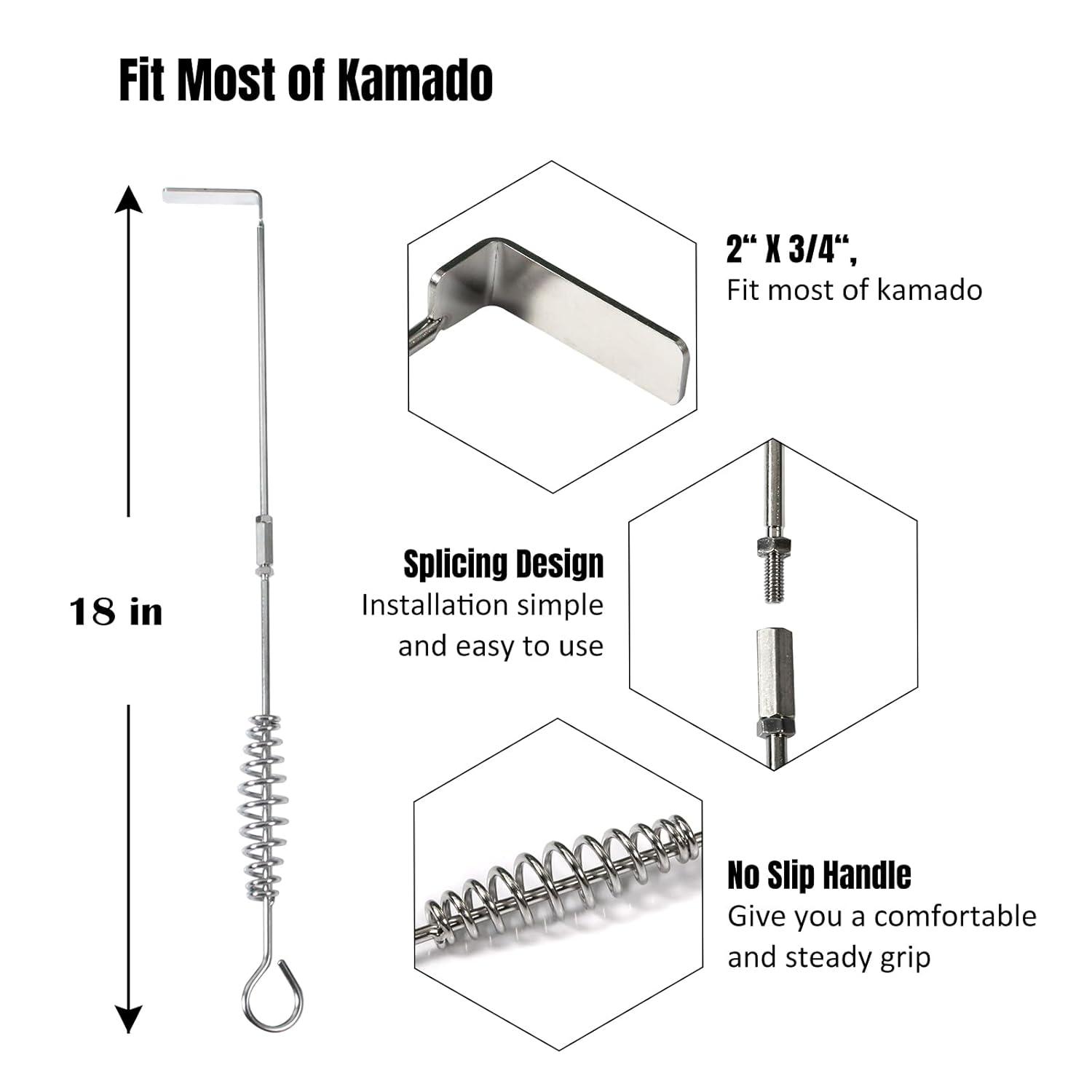 Ash Removal Tool and Ash Pan for Big Green Color Egg,Stainless Steel Big Green Kamado Egg Accessories Ash Tool Poker for Primo and Other Charcoal Kamado (at+AP)