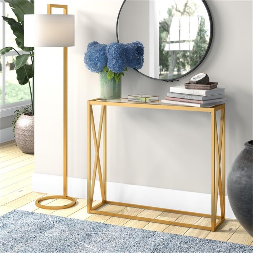 Evelyn&Zoe Arlo 36" Wide Rectangular Console Table, Blackened Bronze