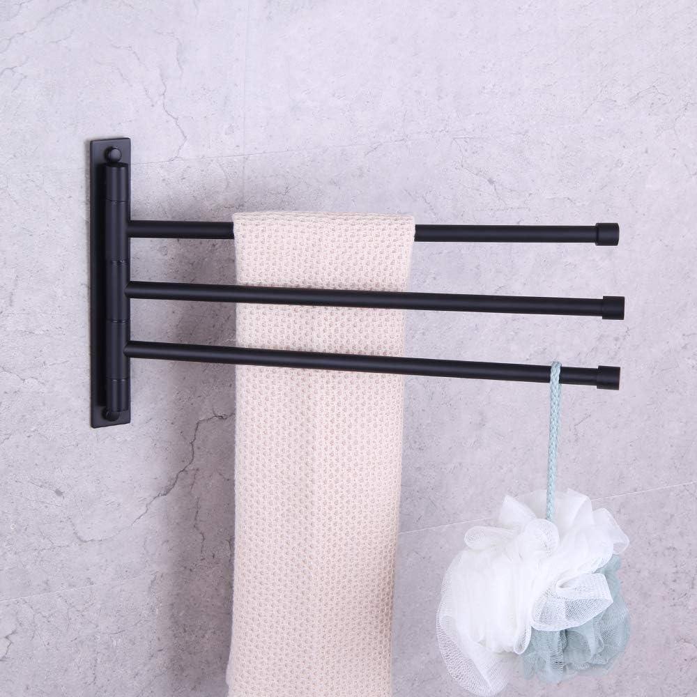 Matte Black Stainless Steel 3-Bar Swing Arm Towel Rack