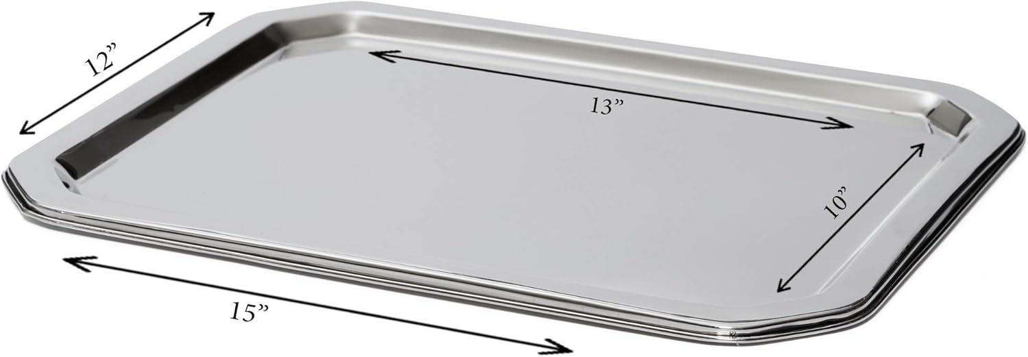 Bezrat Stainless Steel Food Serving Tray – Rectangular Decorative Mirrored Serveware Platter - Medium (15" x 12")