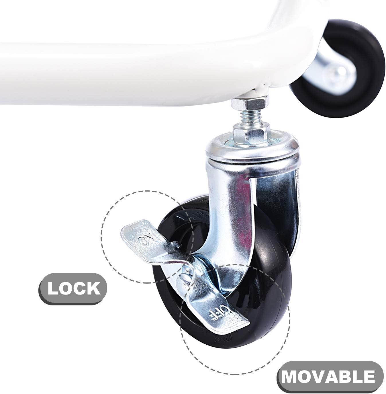 Melody House 2 Tier Metal Utility Rolling Cart Storage Organizer with Cover Board, Mobile Trolley Sofa Side Table with Wheels for Office Home Kitchen Organization, White