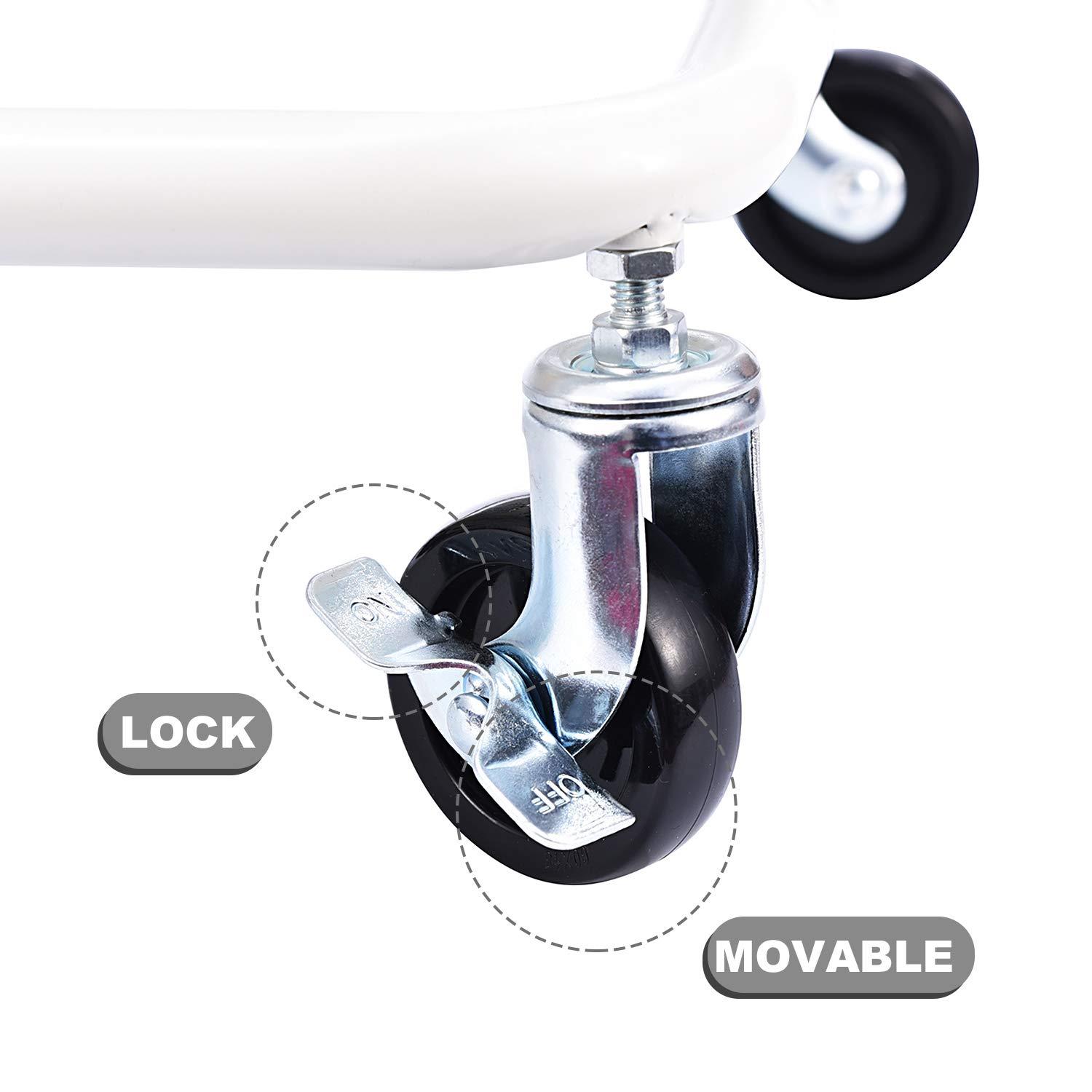 Melody House 2 Tier Metal Utility Rolling Cart Storage Organizer with Cover Board, Mobile Trolley Sofa Side Table with Wheels for Office Home Kitchen Organization, White