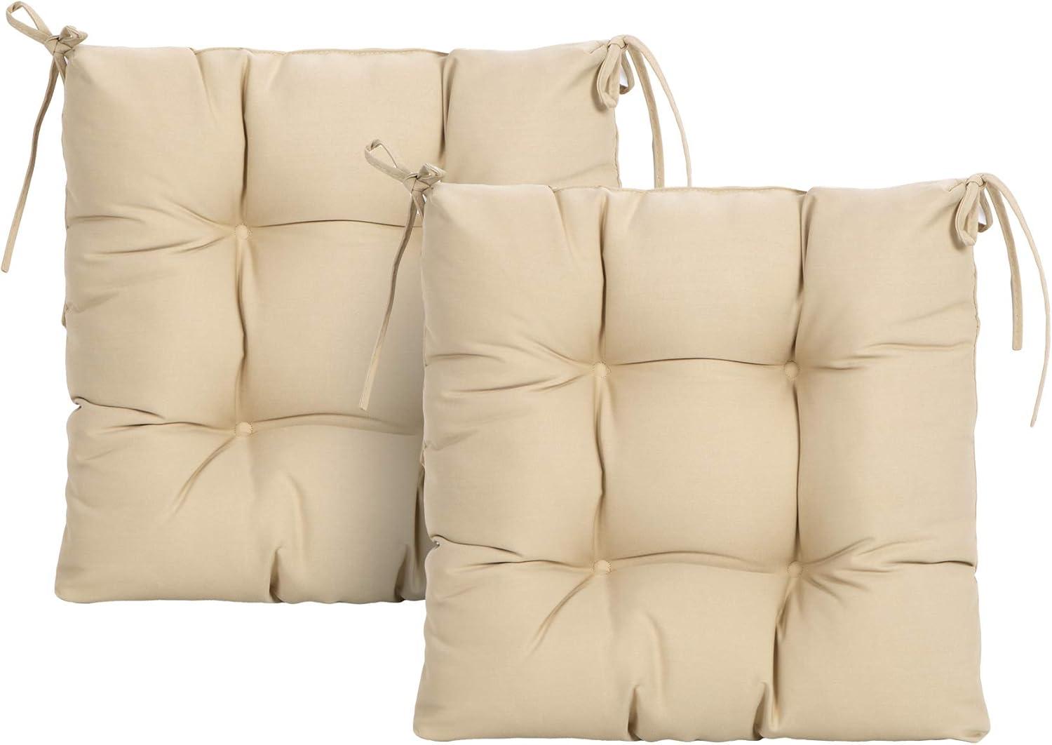 ARTPLANT Outdoor Dinning Seat Pads Cushions with Tie 19"x19"x4",Square Wicker Outdoor Tufted Cushion,Set of 2,Navy Blue