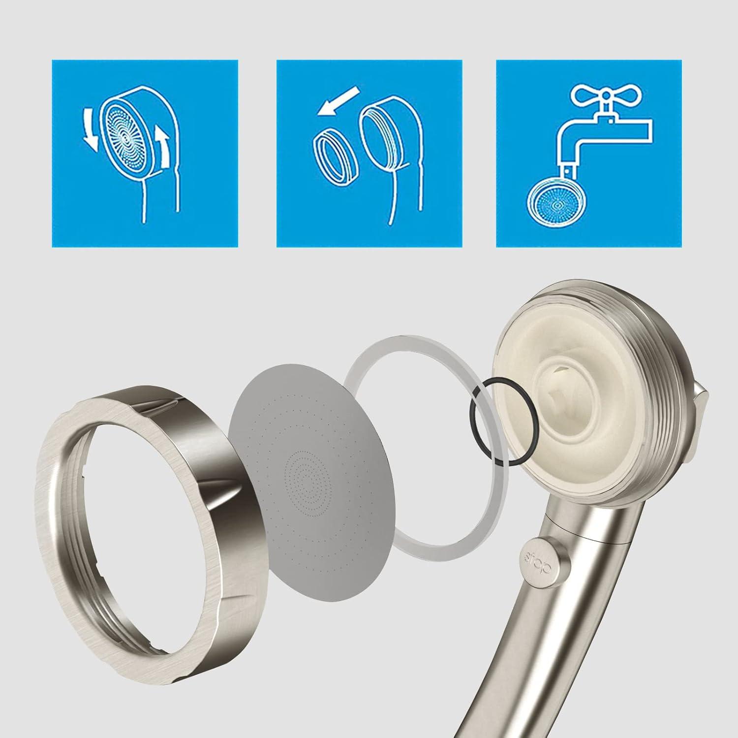 KAIYING Drill-Free High Pressure Handheld Shower Head with ONOFF Pause Switch 3 Spray Modes Water Saving Showerhead Detachable Puppy Shower Accessories (MShower Head (Chrome)+Bracket + Hose)