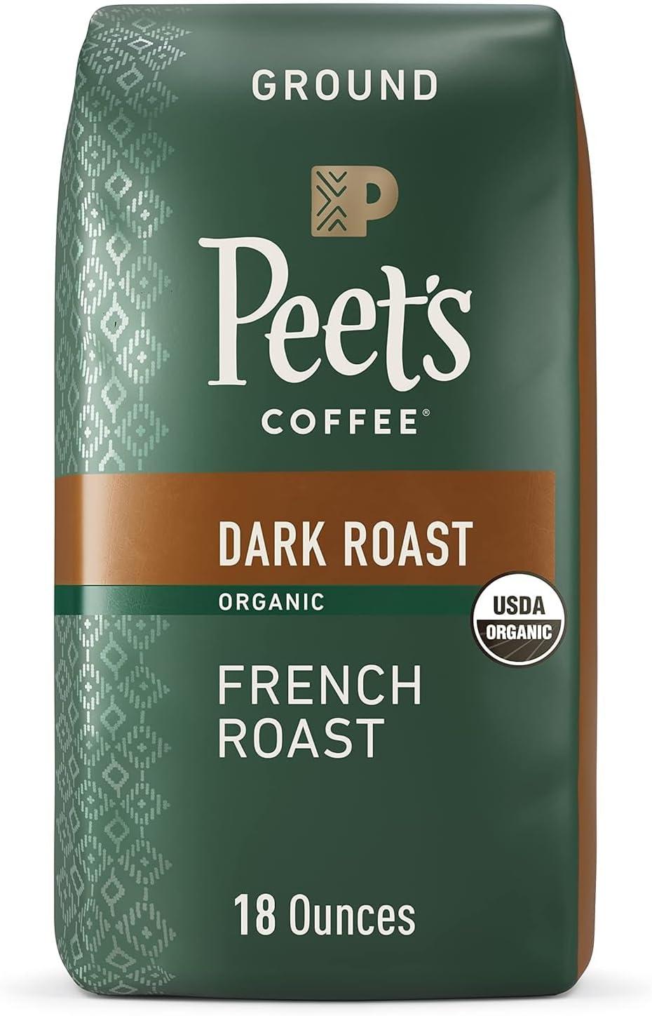 Peet's Coffee Organic French Roast Premium Dark Roast Ground Coffee, Arabica, 18 oz