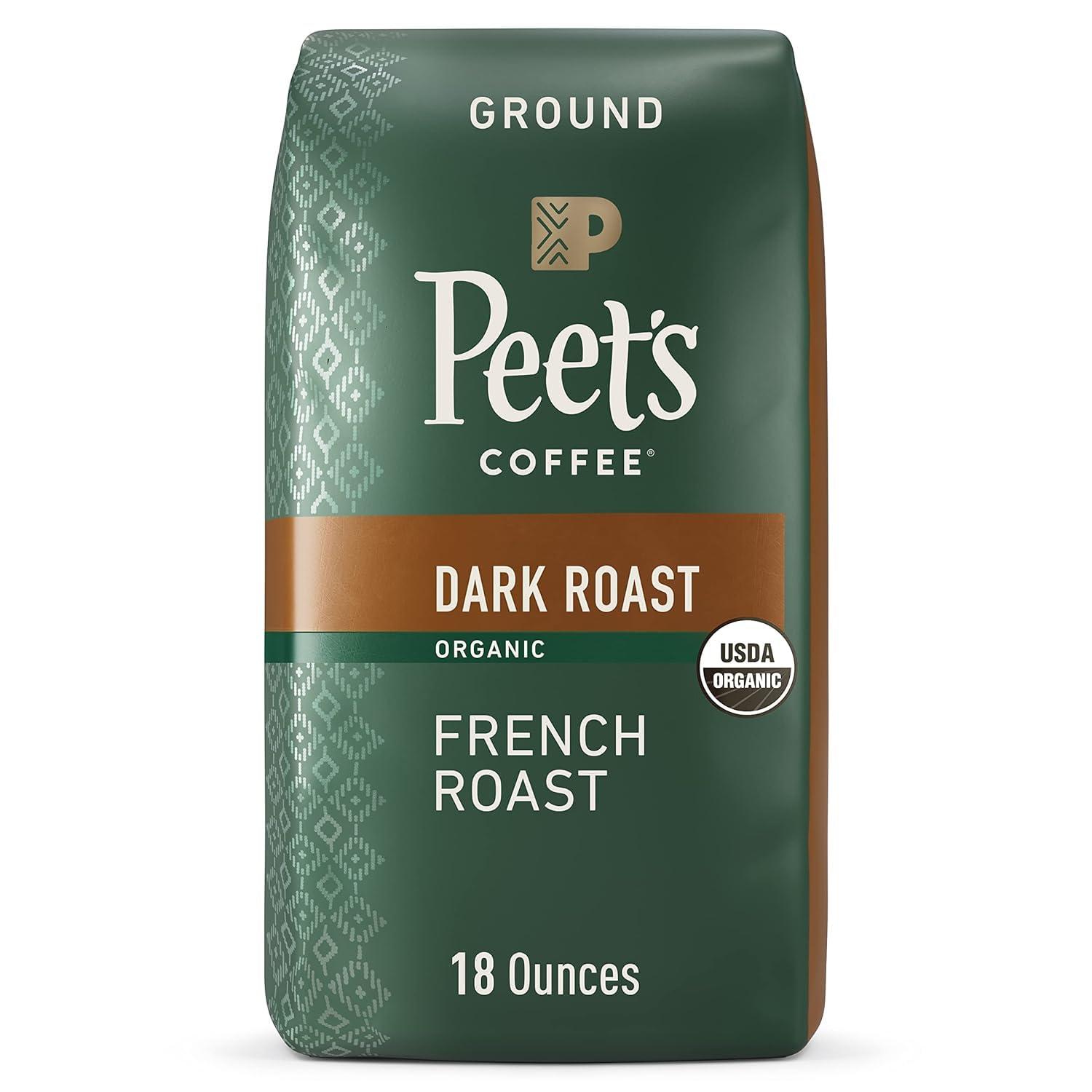 Peet's Coffee Organic French Roast Premium Dark Roast Ground Coffee, Arabica, 18 oz