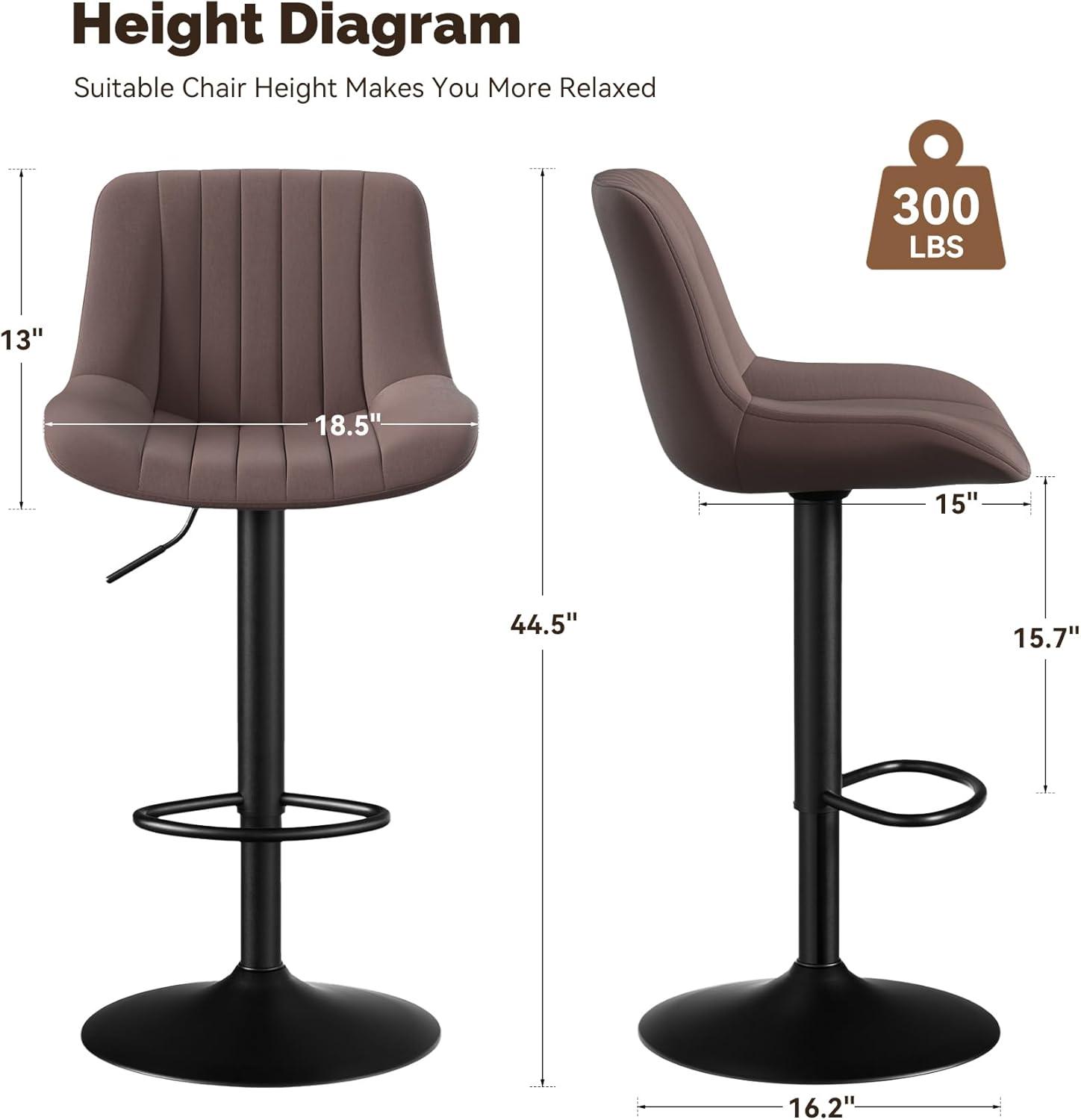 Hawsaiy Adjustable Bar Stools Set of 2, Swivel Counter Height Bar Chairs with Back, Modern Technical Fabric Barstools for Kitchen Island & Home, Green