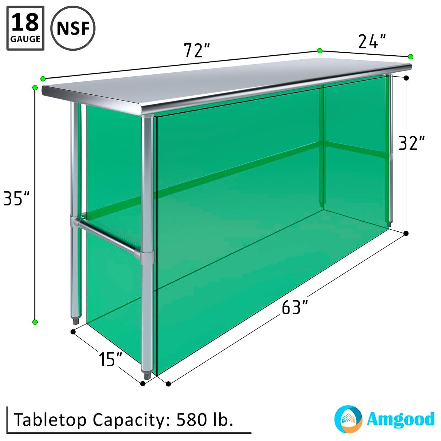 Amgood Stainless Steel Open Base Work Table