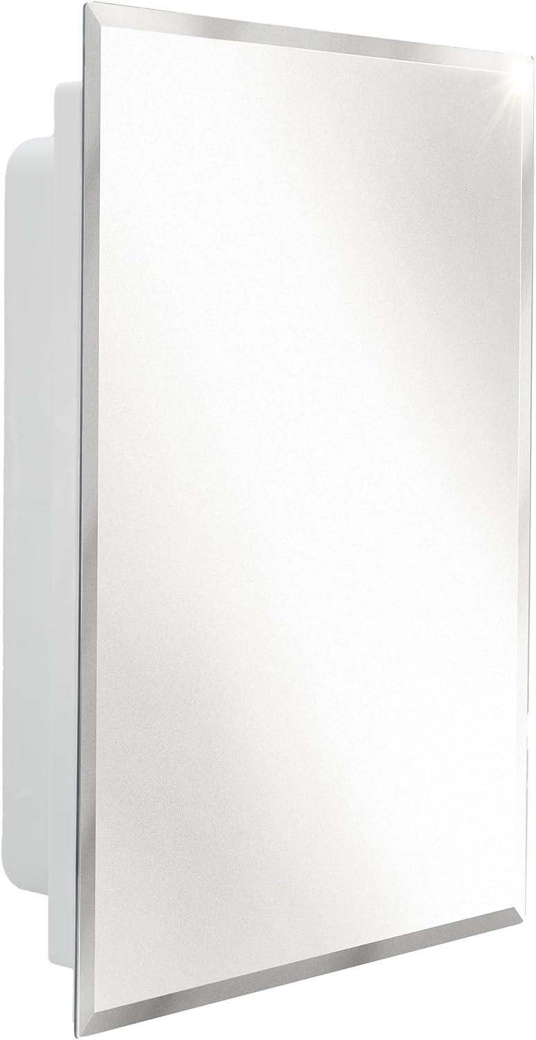 HMTtie RV Bathroom Medicine Cabinet | 16” W x 22” H | Two Adjustable Shelves | Frameless Polished Edge Mirror | Made in USA | White