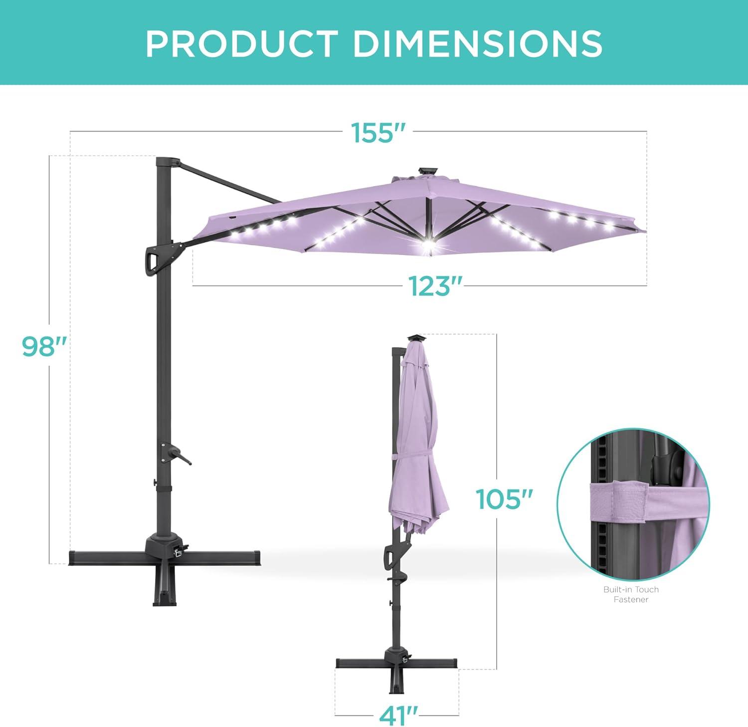 Best Choice Products 10ft 360-Degree Solar LED Lit Cantilever Patio Umbrella, Outdoor Hanging Shade - Lavender