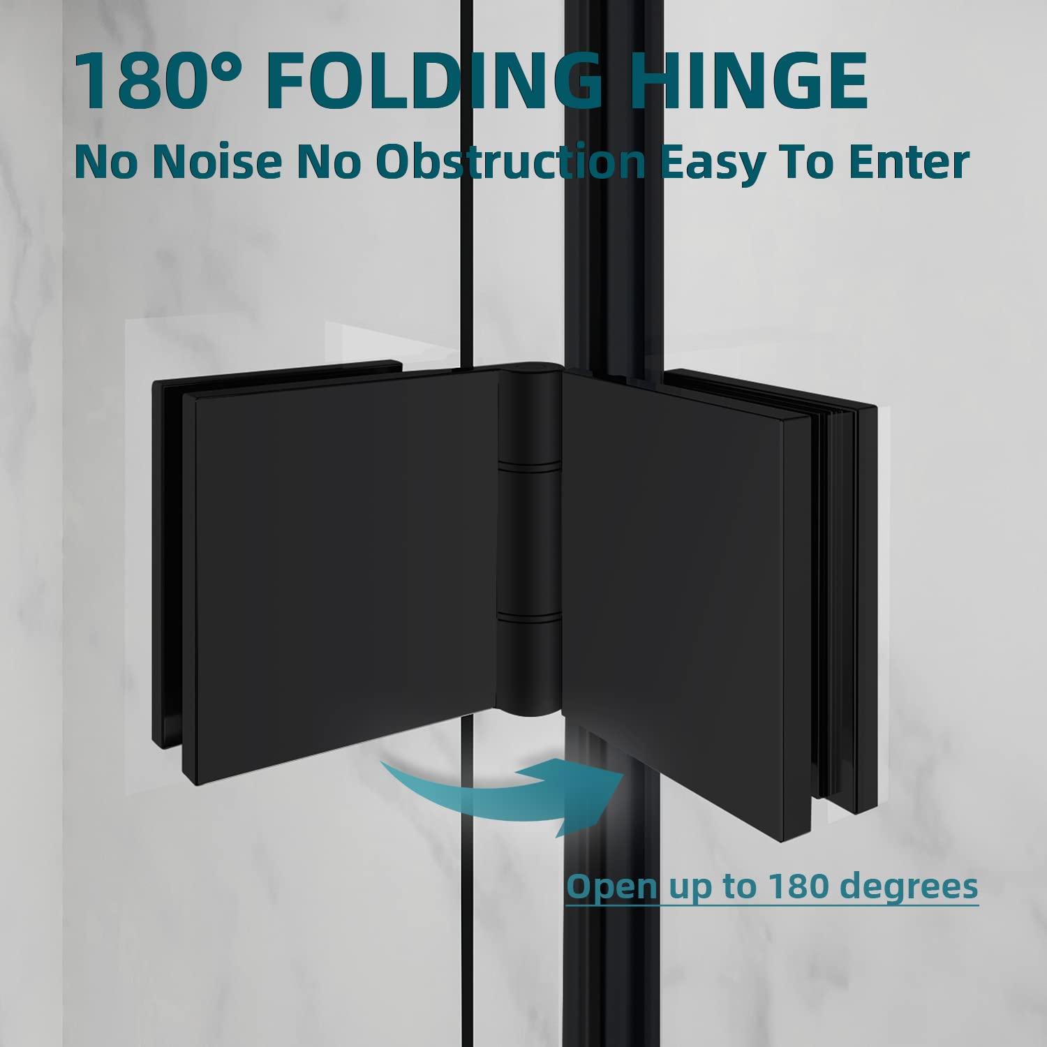 Sunny Shower Bifold Pivot Swing Frameless Shower Door in Black 34 in.W x 72 in.H