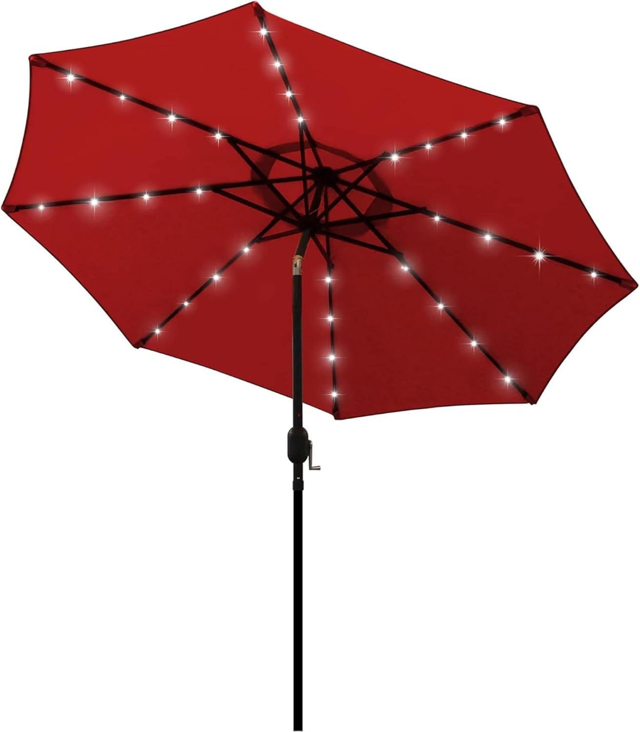 Red 9 ft LED Lighted Patio Umbrella with Stainless Steel Pole