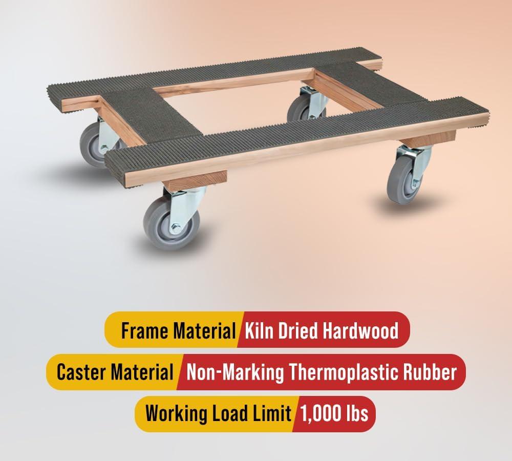 18"x30" H Shape Moving Dolly with Non Marking Wheels - 1000 lbs Capacity Heavy Duty Furniture Dolly with 4" Casters & Rubber belting