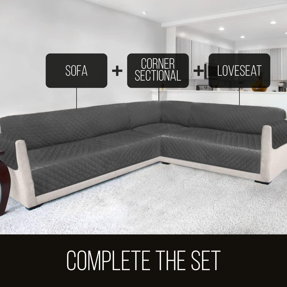 Sofa Shield Sectional Slip Cover, Large Cushion Protector for 30x30" Seat, Light Gray Charcoal