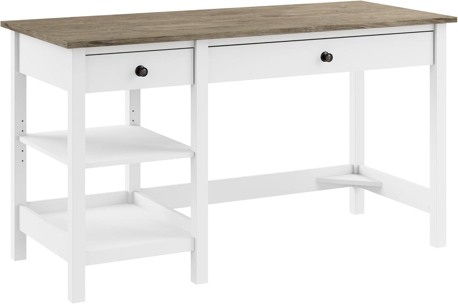 54W Mayfield Computer Desk with Shelves Shiplap Gray/Pure White - Bush Furniture