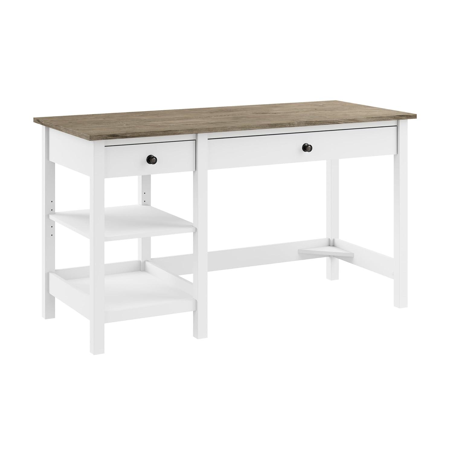 54W Mayfield Computer Desk with Shelves Shiplap Gray/Pure White - Bush Furniture