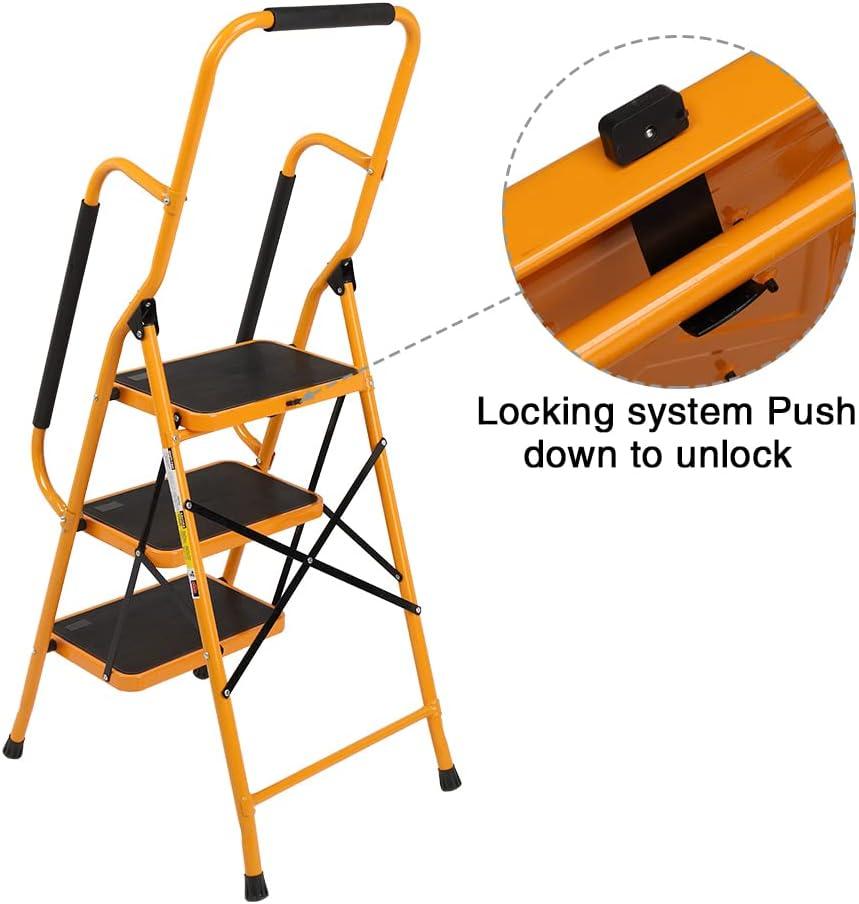 Ktaxon 3 Step Ladder, Portable Lightweight Step Stool, for Household, Office, Garage, Iron
