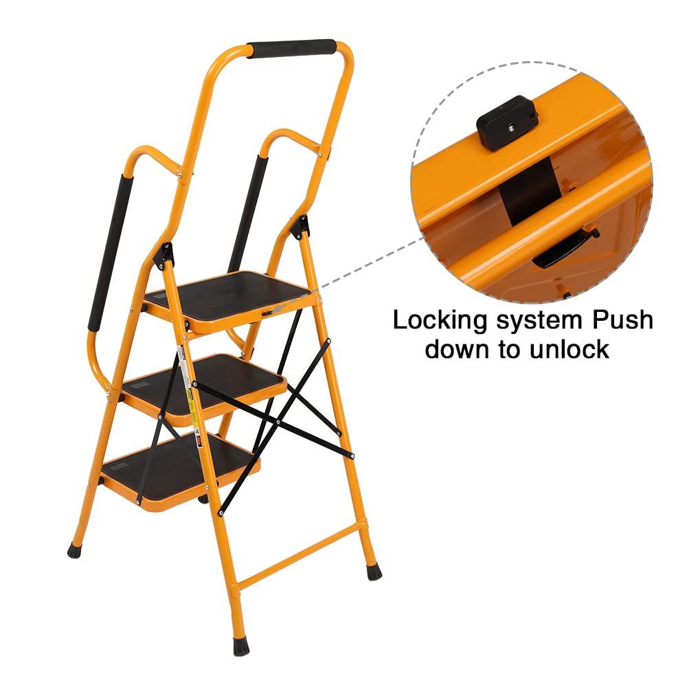 Ktaxon 3 Step Ladder, Portable Lightweight Step Stool, for Household, Office, Garage, Iron