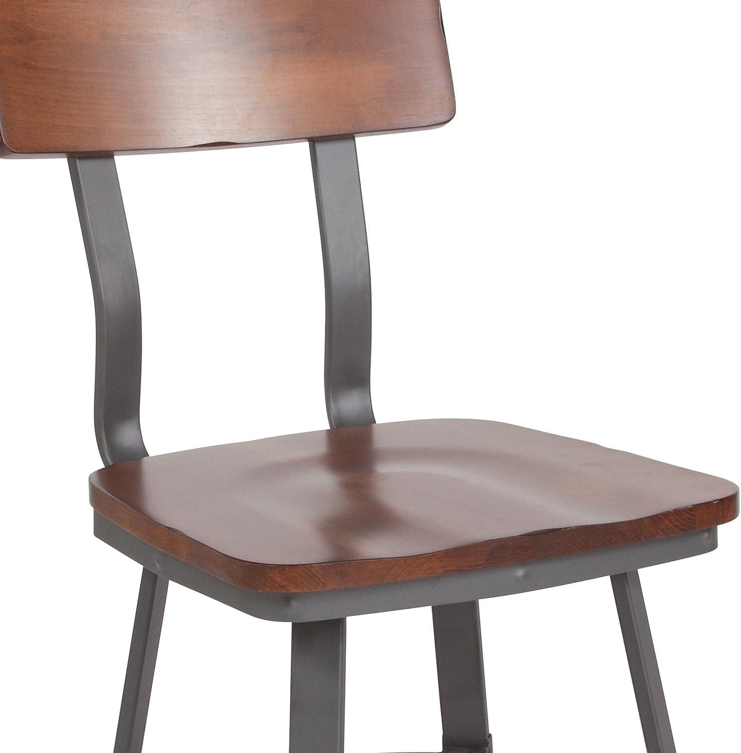 Modern-Industrial Gray Steel Side Chair with Rustic Walnut Wood Seat