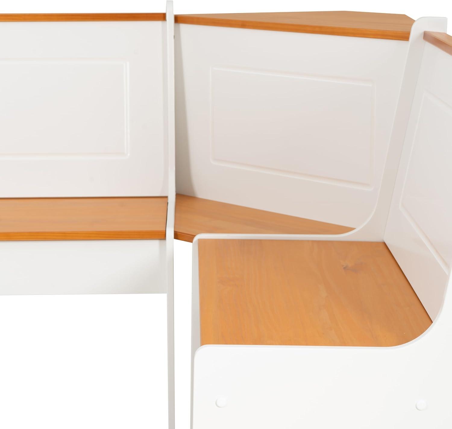 5pc Ardmore Breakfast Storage Corner Nook Dining Set Wood/White/Natural - Linon: Chic Farmhouse Style, Seats 6