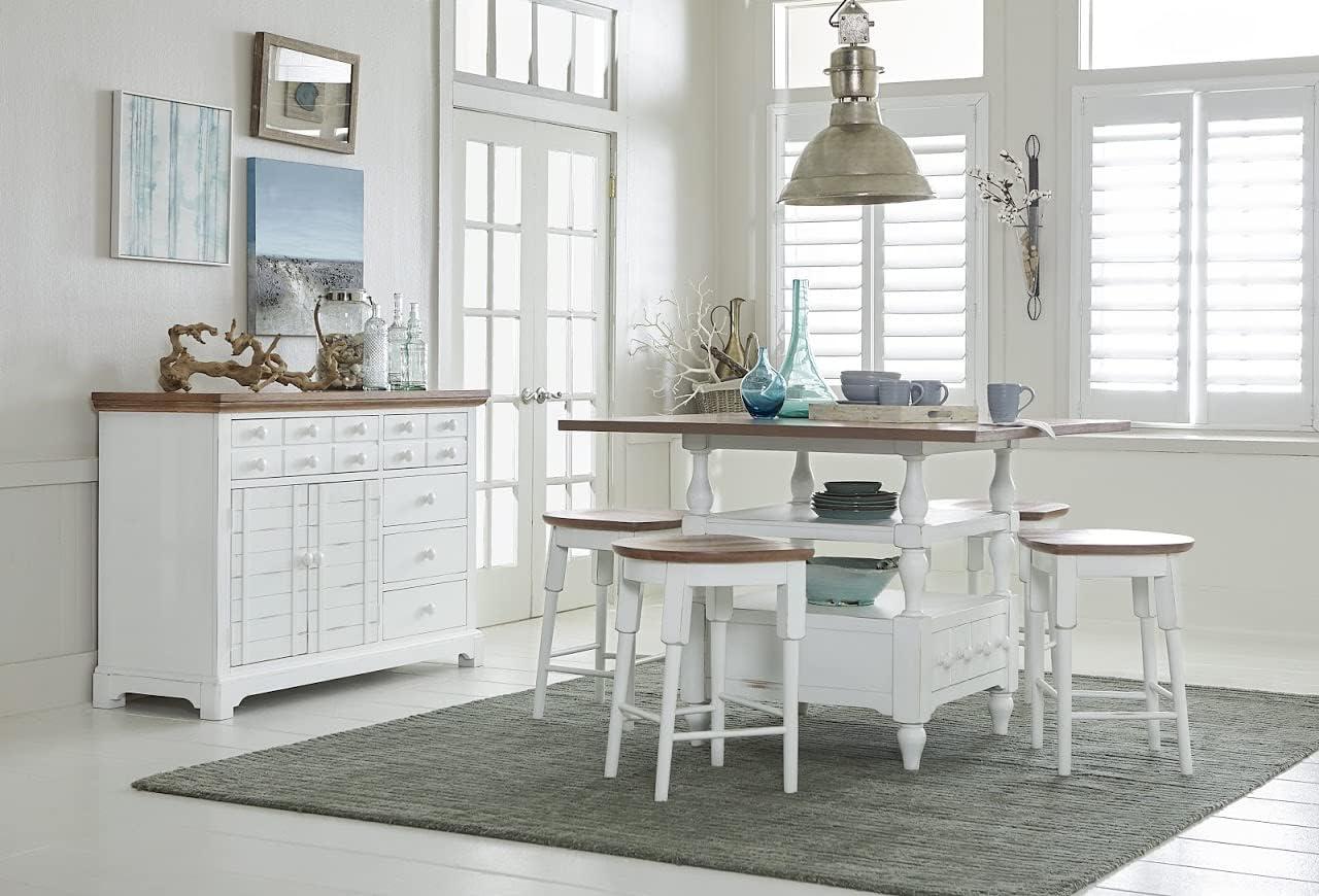 Light Oak and Distressed White Backless Wood Counter Stool