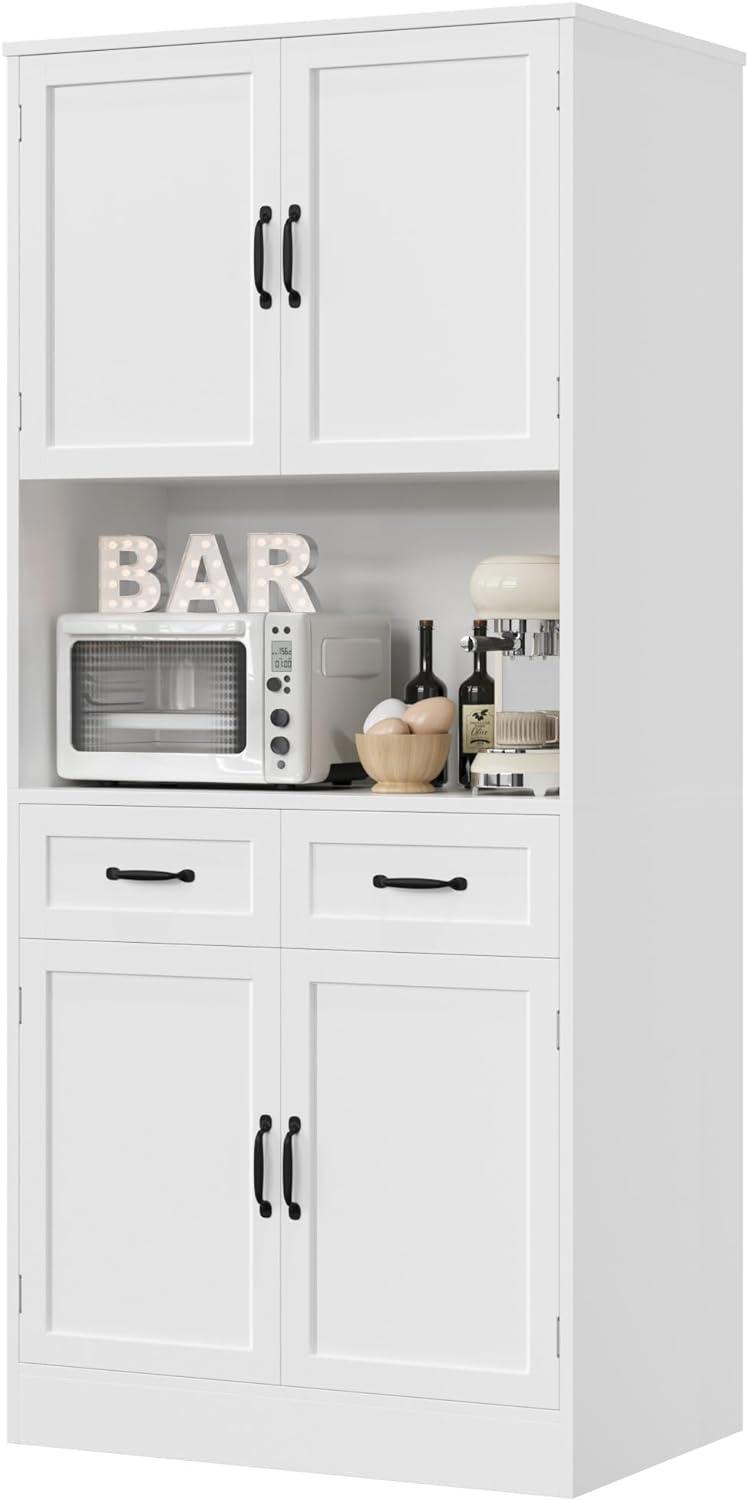 Hokku Designs 71“ Tall Kitchen Pantry Storage Cabinet, Modern Kitchen Hutch Bar Cabinet With Microwave Stand, White