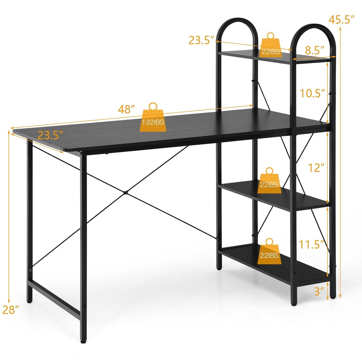 Costway 48'' Reversible Computer Desk Writing Workstation w/ Storage Shelf Rustic Brown