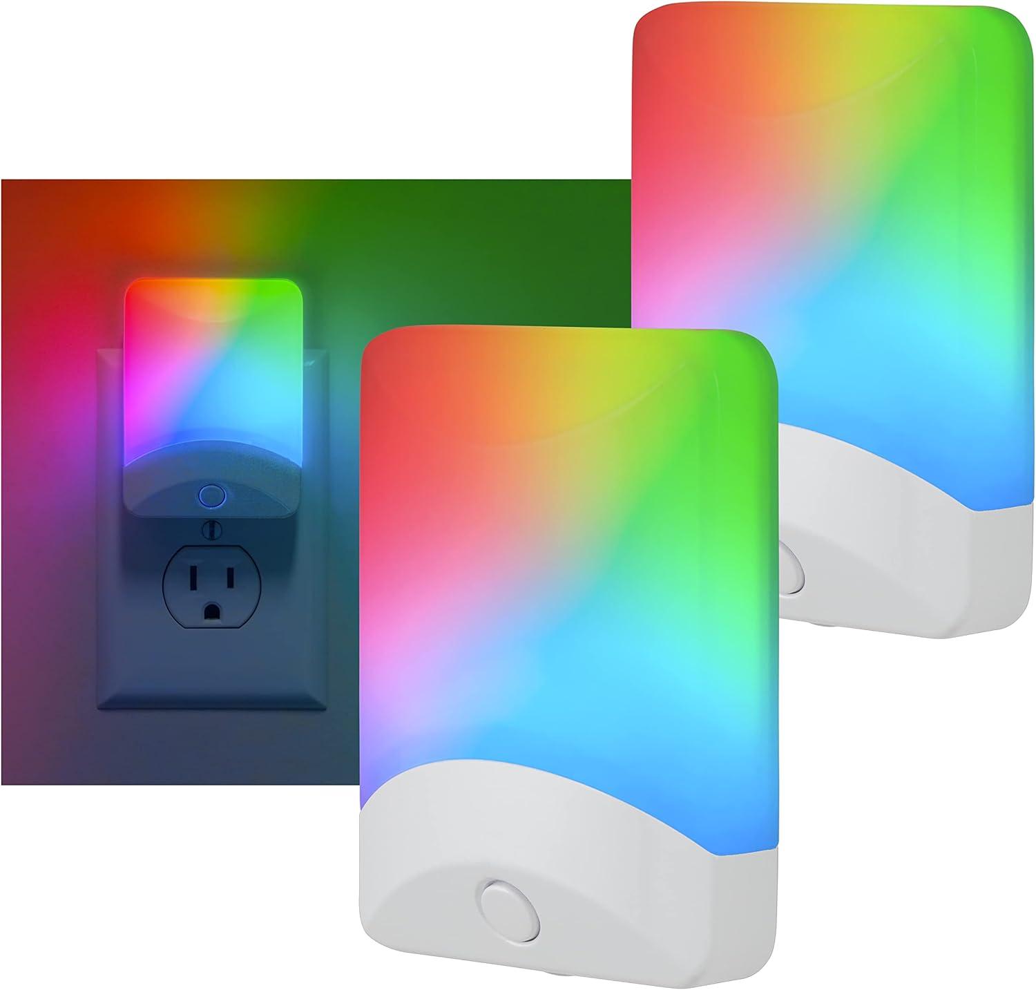 GE Color-Changing LED Night Lights, 2 Pack, Three Lighting Modes, Light-Sensing, 3.1 in