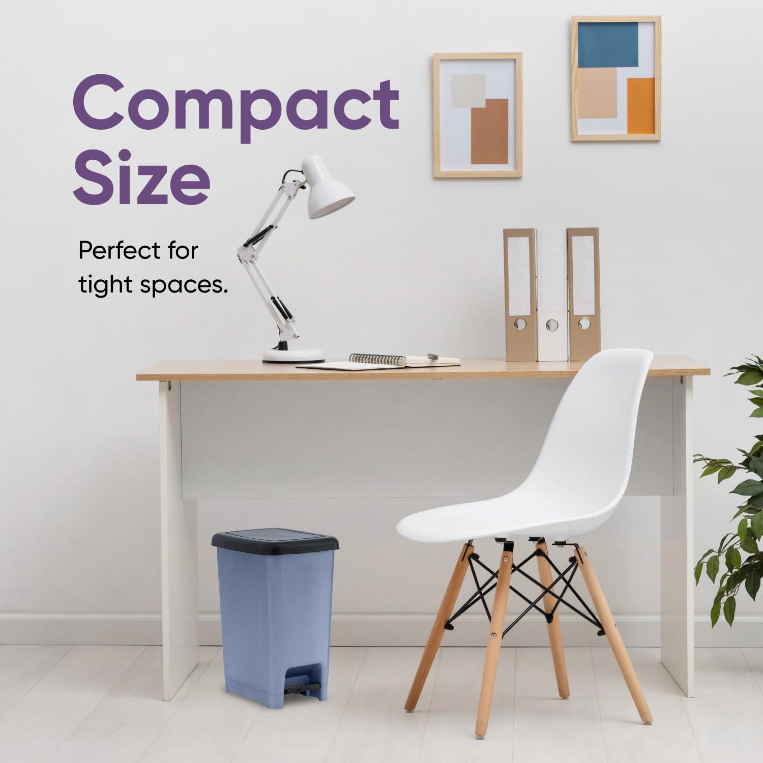 Superio Slim Pedal Trash Can, 10 Qt. Grey Bin with Black Pedal Step On Lid, 2.5 Gallons