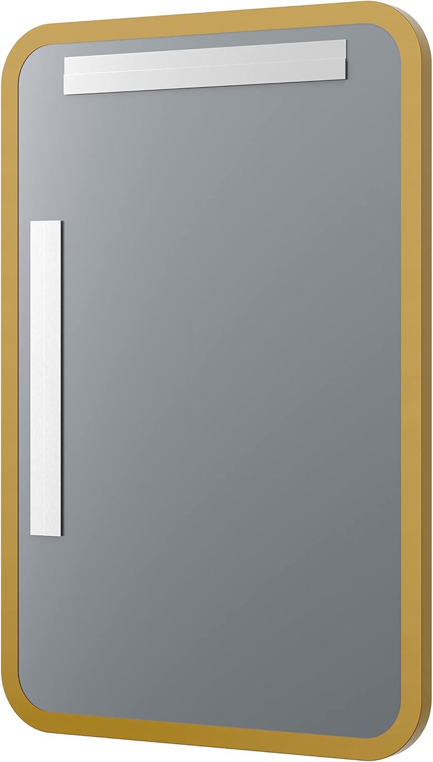 Contemporary and Farmhouse 24x36" Brushed Brass Rounded Rectangle Bathroom Vanity Wall Mirror