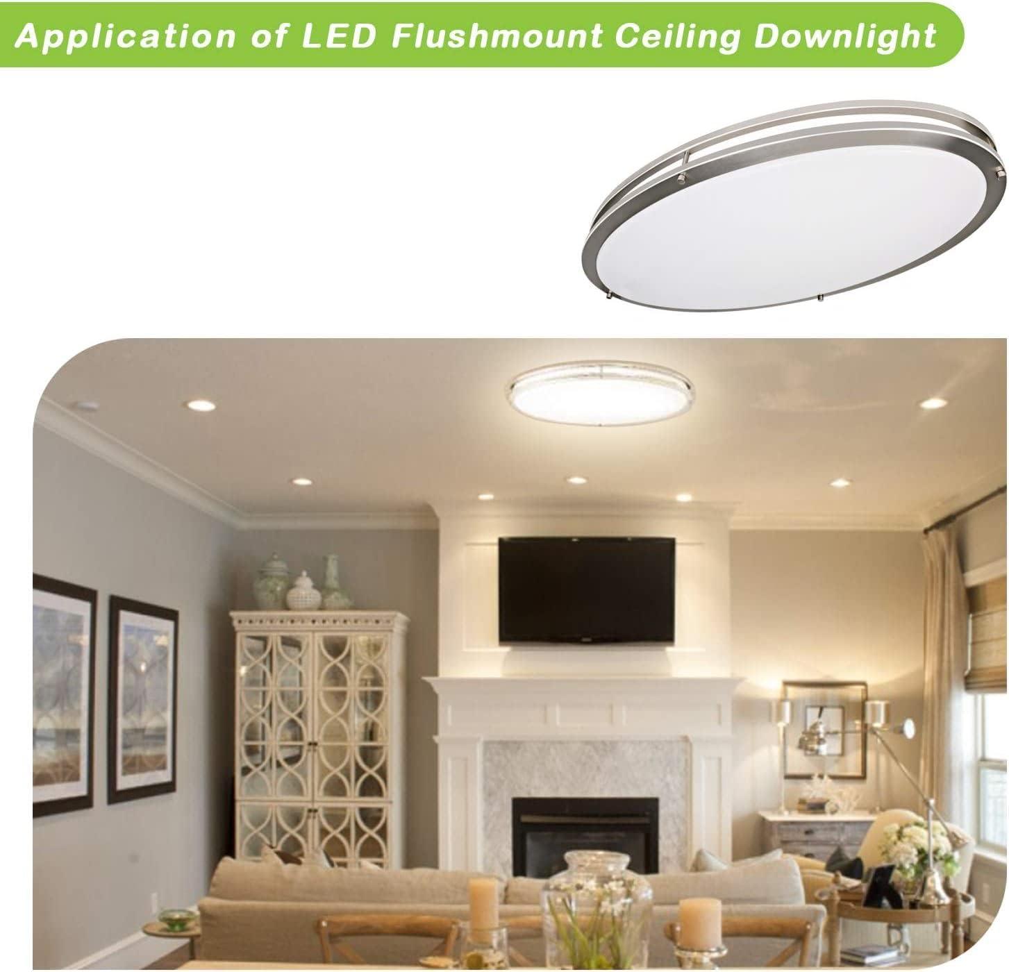 Hykolity 32 Inch Oval LED Ceiling Light, 60W, 4000LM, 2700K/3000K/3500K/4000K/5000K Adjustable, Brush Nickel Finish Dimmable Flushmount Ceiling Light for Bedroom, Living Room