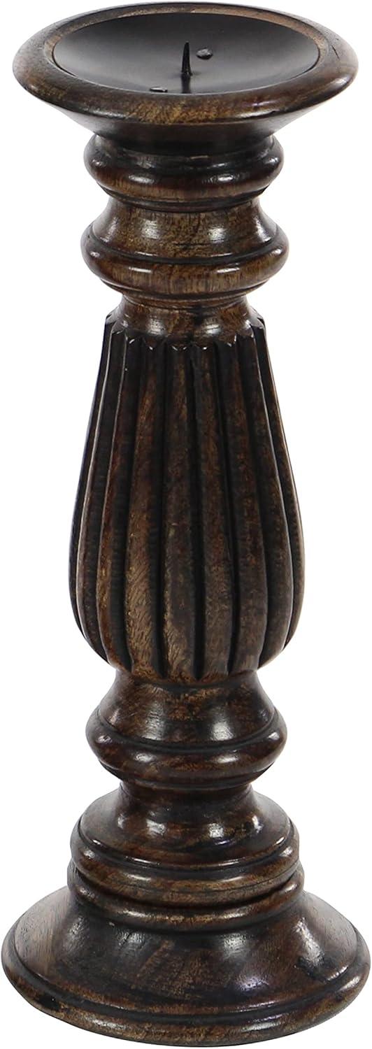 Olivia & May Traditional Candle Holder Set of 3 - Brown : Mango Wood, Elegant Tabletop Decor