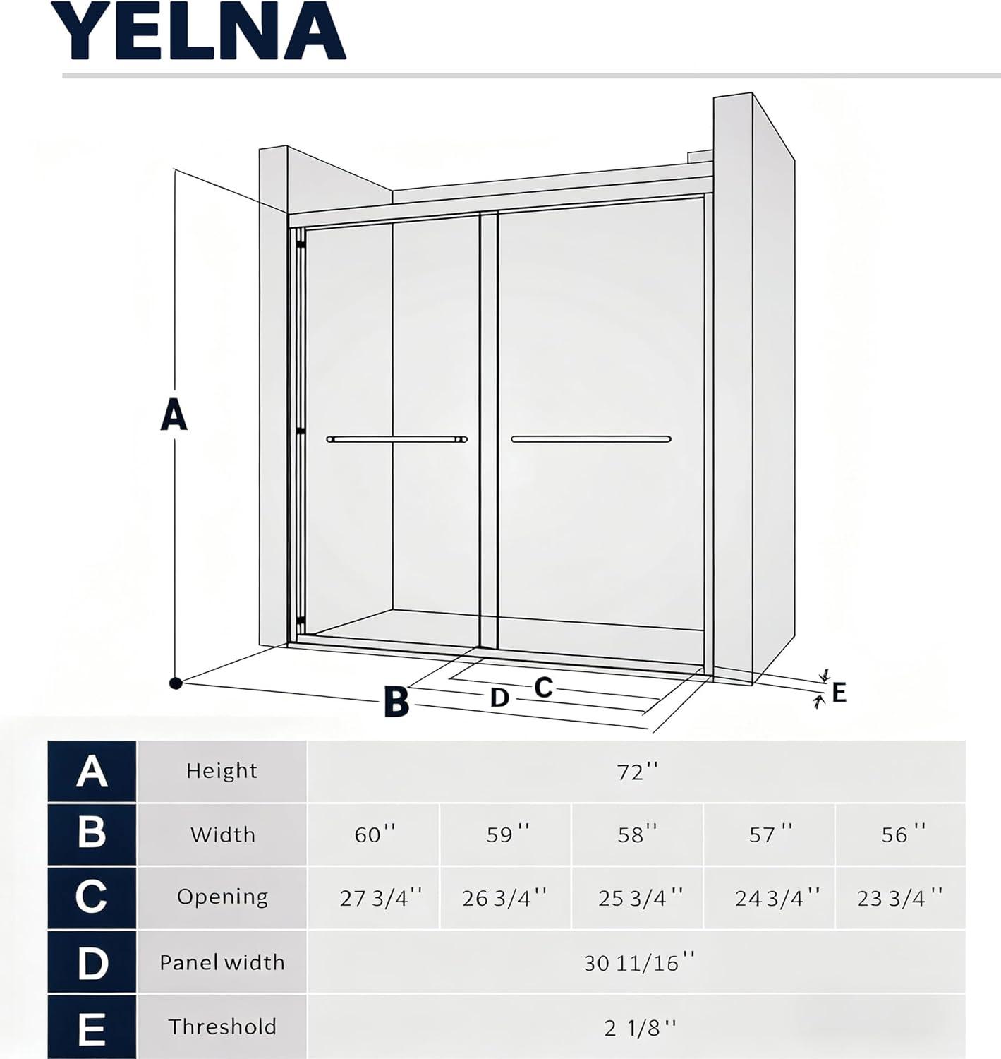 LOONGFIELD Sliding Shower Glass Door 56-60 In. W X 72 In. H, Adjustable Semi Frameless Shower Door, Certified Thick Clear Clear Tempered Glass, 304 Stainless Steel Handles ASTARQ-W2269P144324