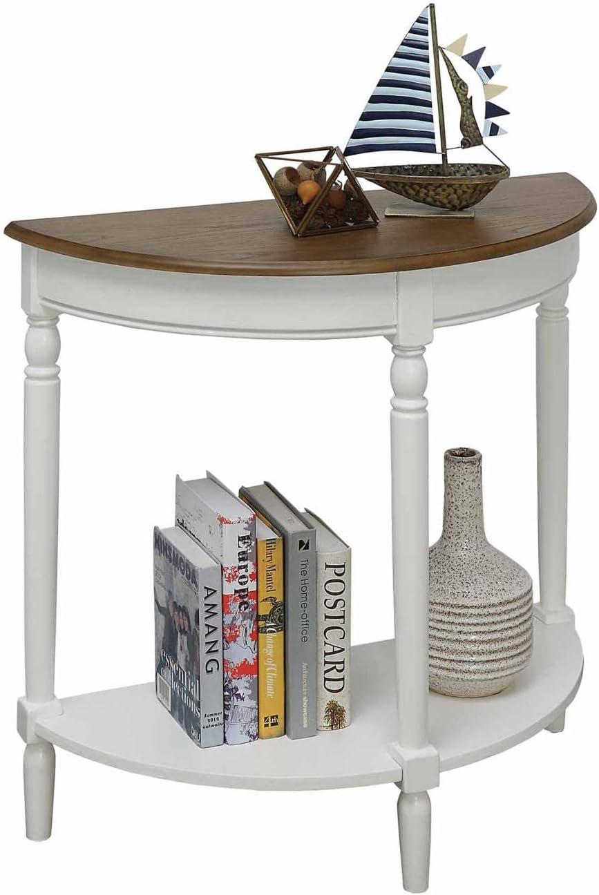 Convenience Concepts French Country Half-Round Entryway Table with Shelf, Driftwood/White