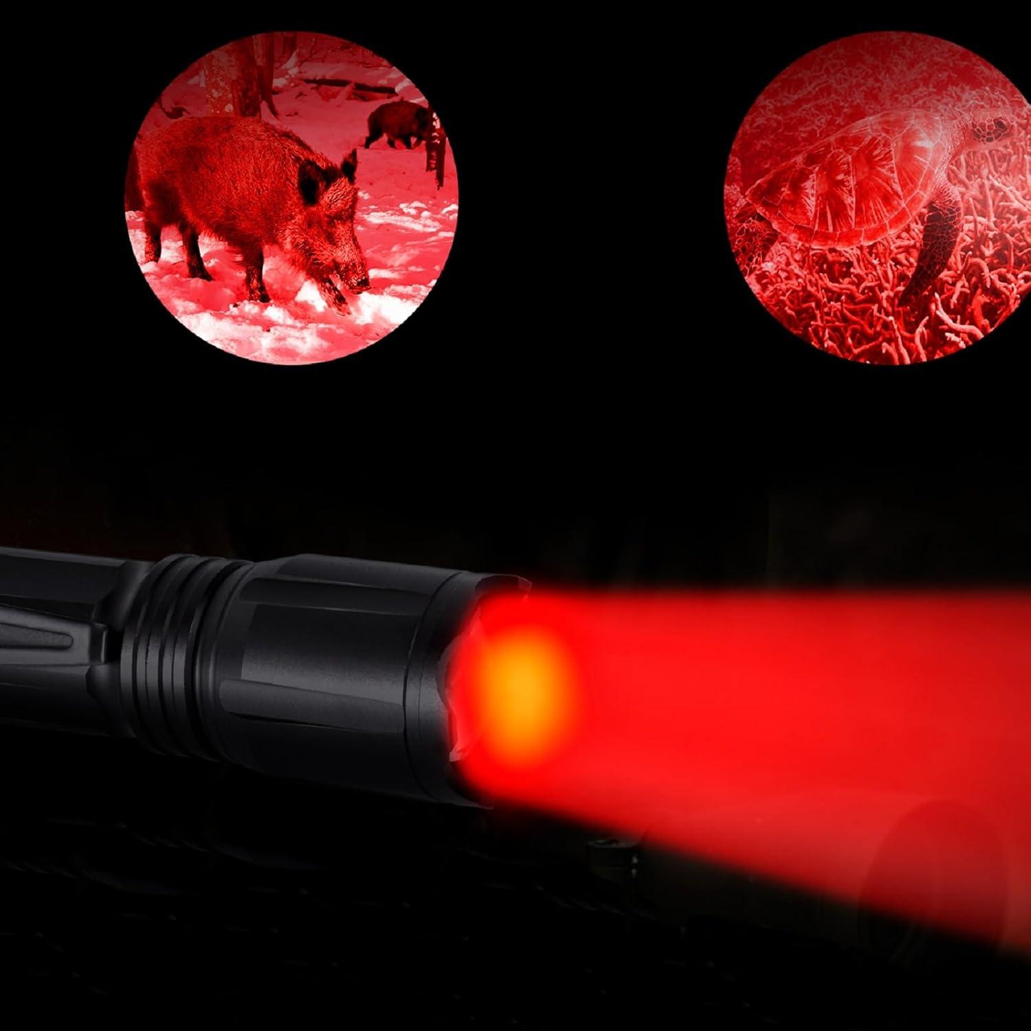 Upgraded Zoomable Red Flashlight, 4 Color in 1 Flash Light, Green Red Blue White Multi-Color RGBW Led with Memory for Night Vision, Fishing, Astronomy(Batteries Not Included)