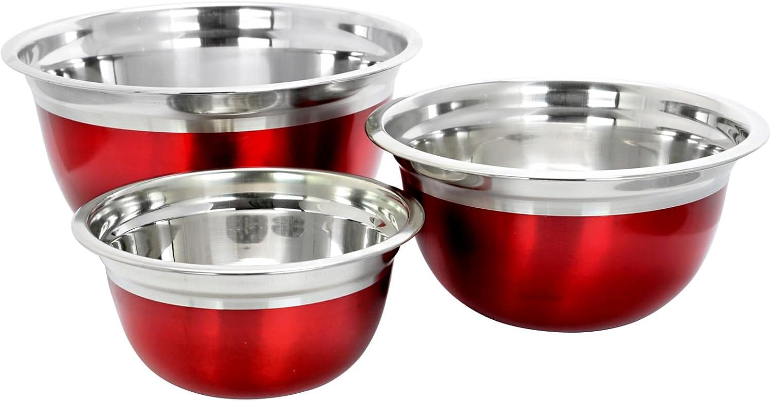 Rosamond Red Stainless Steel 3-Piece Mixing Bowl Set