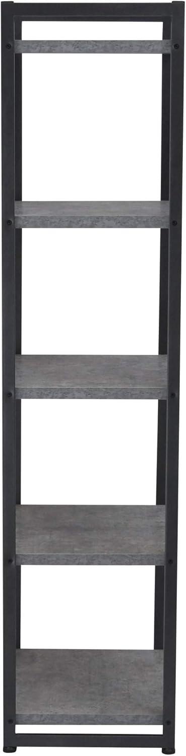 Household Essentials Jamestown Narrow 5 Shelf Open Storage Bookshelf Rustic Slate Concrete and Black Metal