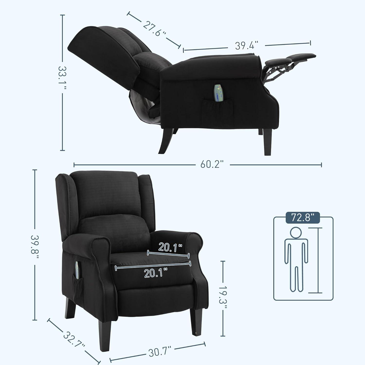 HOMCOM Wingback Heated Vibrating Massage Chair, Accent Sofa Vintage Upholstered Massage Recliner Chair, Black