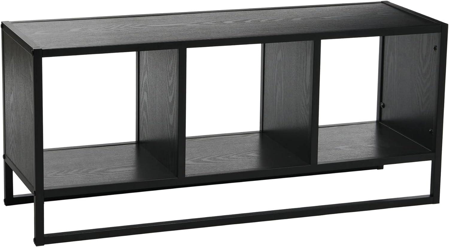 Modern Black Oak Woodgrain Coffee Table with Cube Storage