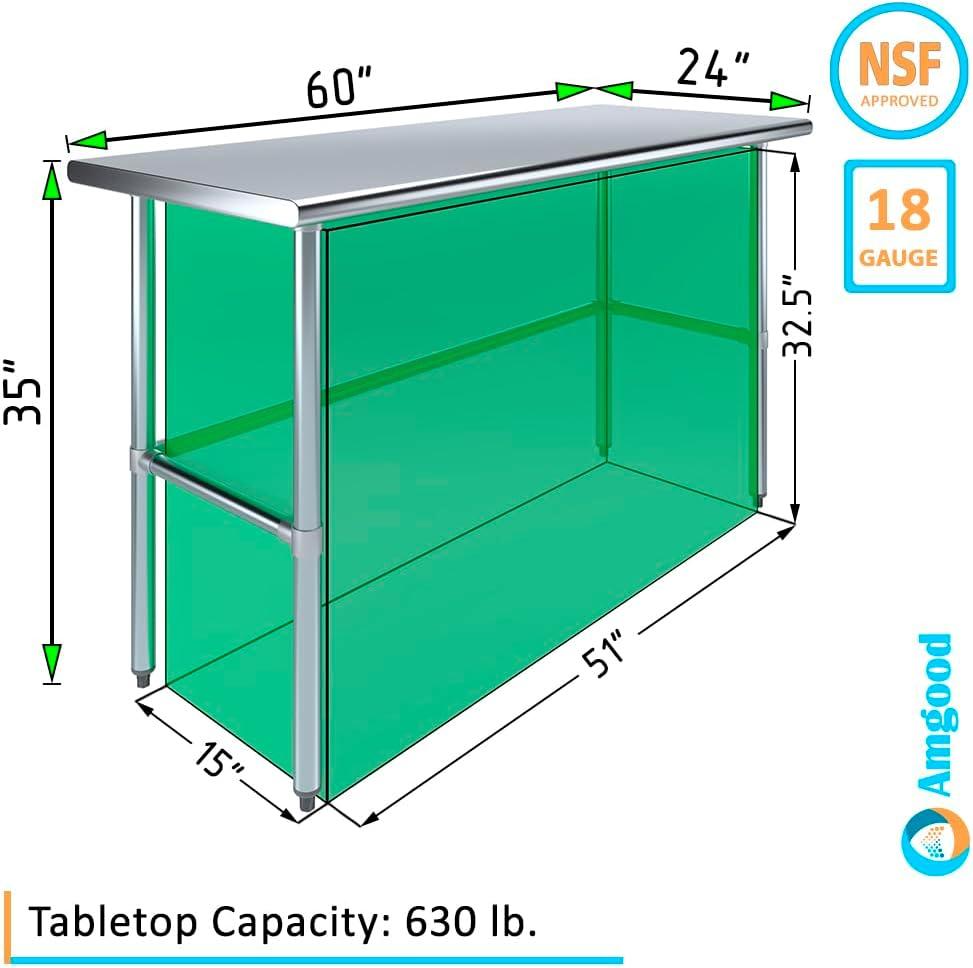 AmGood 24 in. x 60 in. Open Base Stainless Steel Work Table | Residential & Commercial
