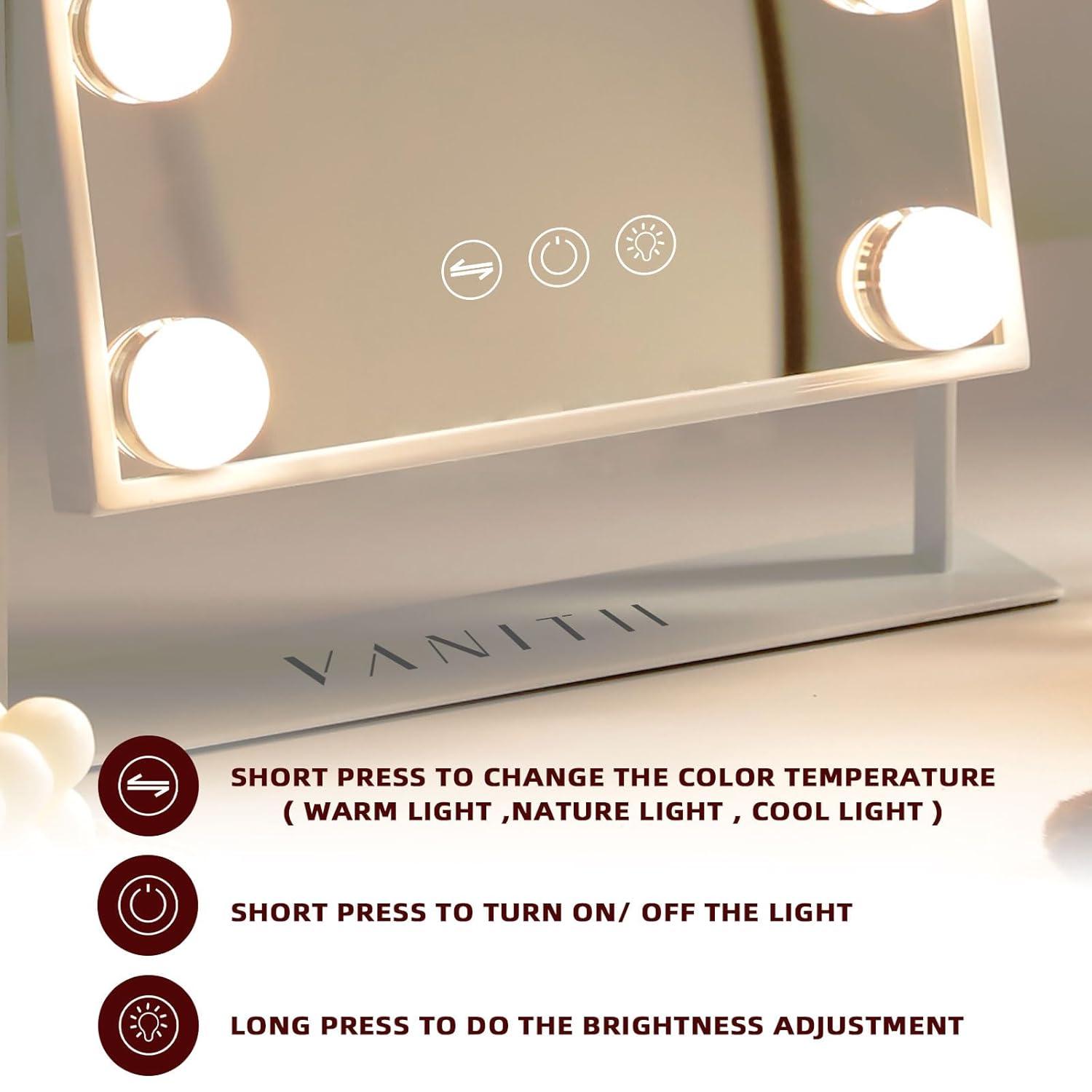 VANITII LLC VANITII Hollywood Vanity Makeup Mirror With 12 LED Bulbs Wireless Charge White Bluetooth 10X Magnifying Glass Smart Control
