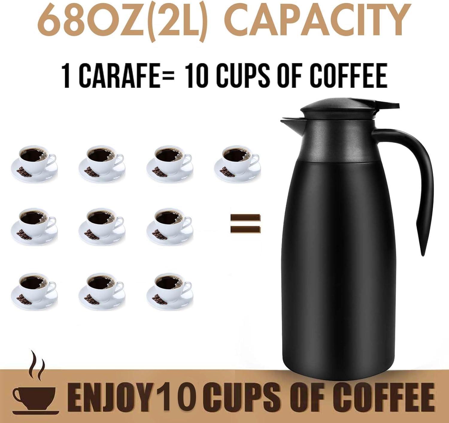 70oz Coffee Carafe Airpot Insulated Coffee Urn Stainless Steel Vacuum Thermal Pot Flask Dispenser for Coffee, Hot Water, Tea, Hot Beverage - Keep 12 Hours Hot, 24 Hours Cold-Black