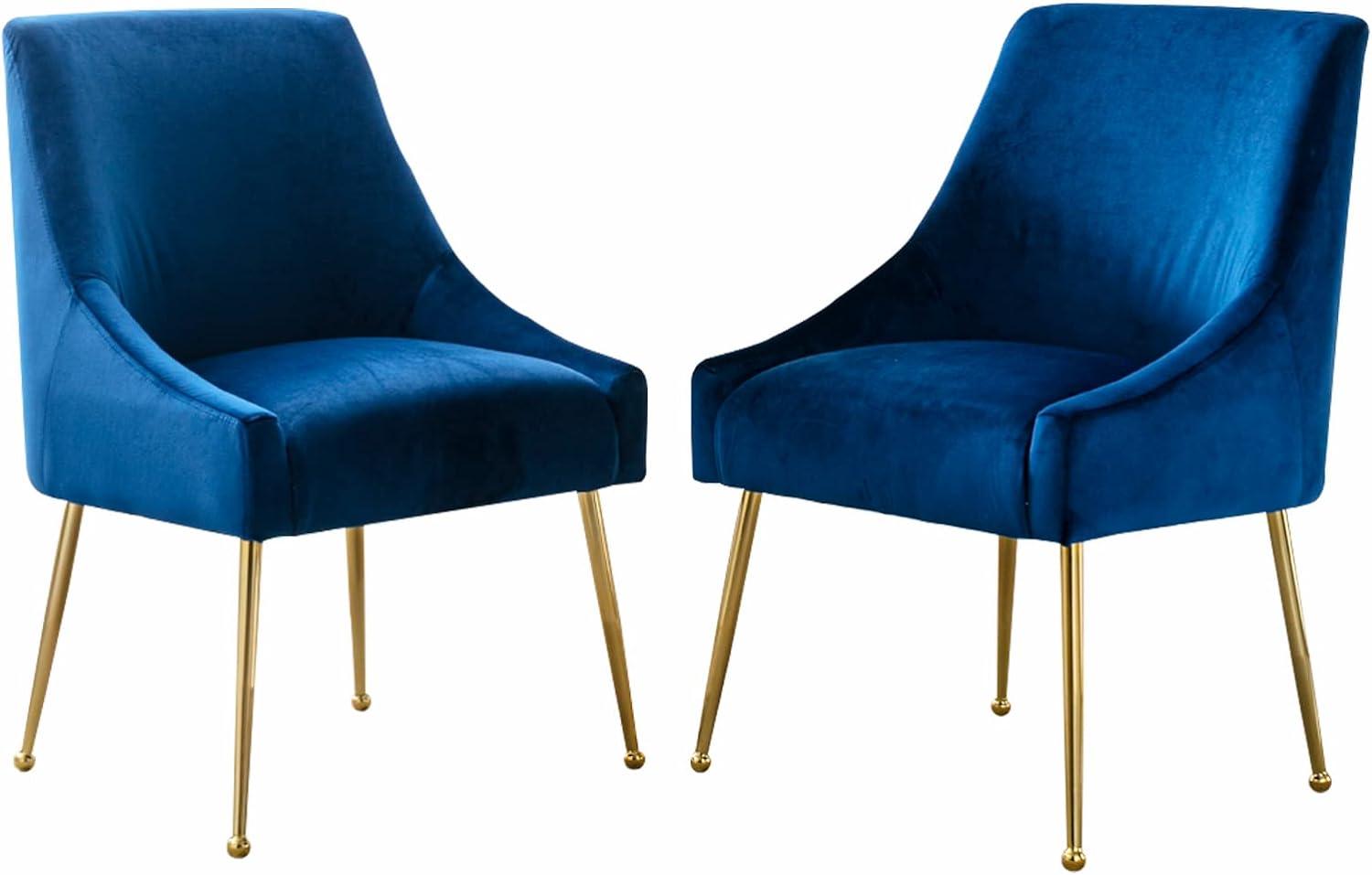 Home Beyond Velvet Upholstered Wing Back Parsons Chair with Golden Plated Legs, Accent Chairs with Contemporary Design for Living Room, Comfortable Armless Padded Chairs, Set of 2, VC-21B, Blue