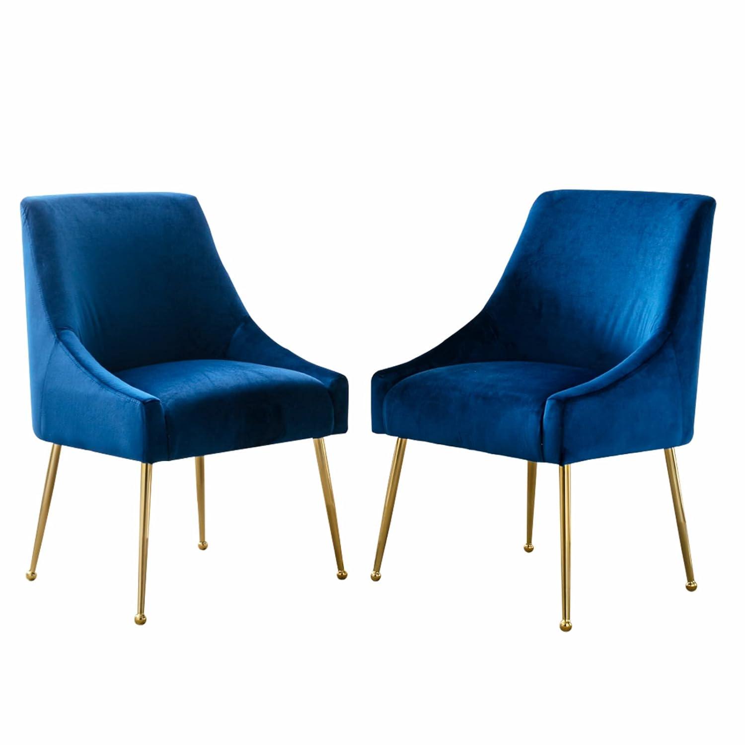 Home Beyond Velvet Upholstered Wing Back Parsons Chair with Golden Plated Legs, Accent Chairs with Contemporary Design for Living Room, Comfortable Armless Padded Chairs, Set of 2, VC-21B, Blue