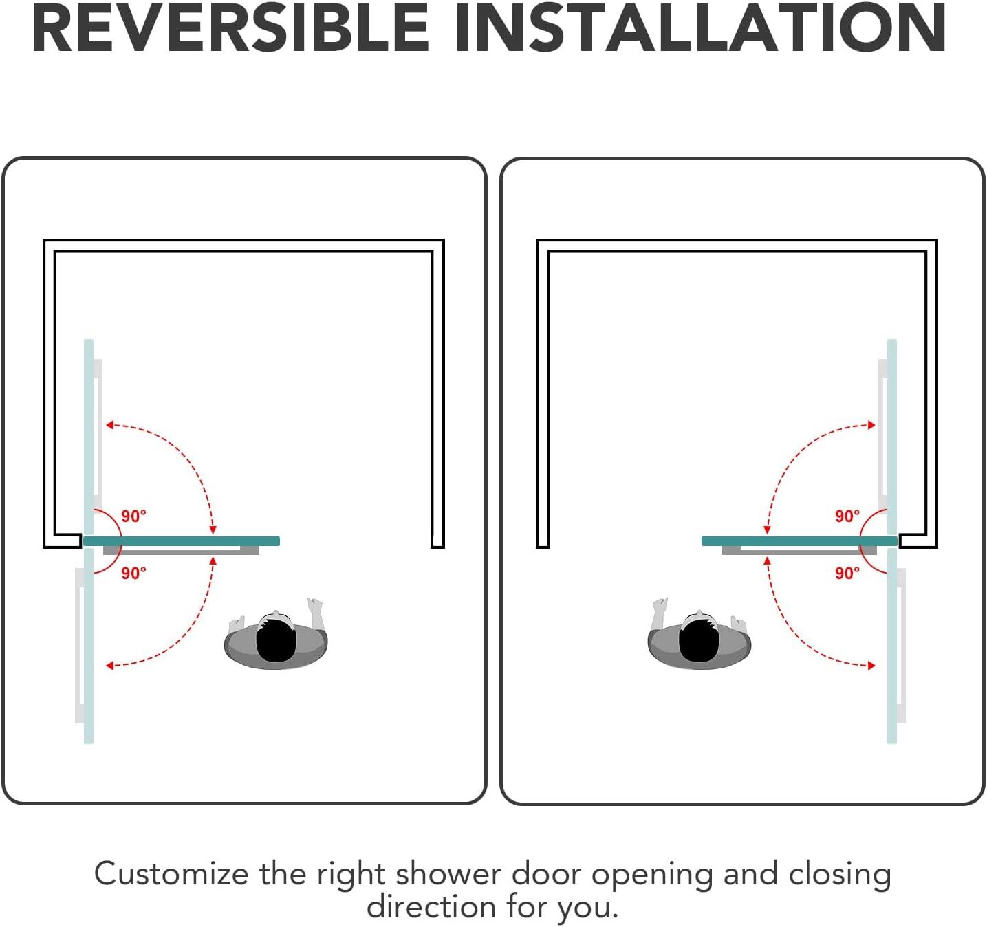 43" W x 58" H Frameless Glass Hinged Bathtub Shower Door with Clear Tempered Glass