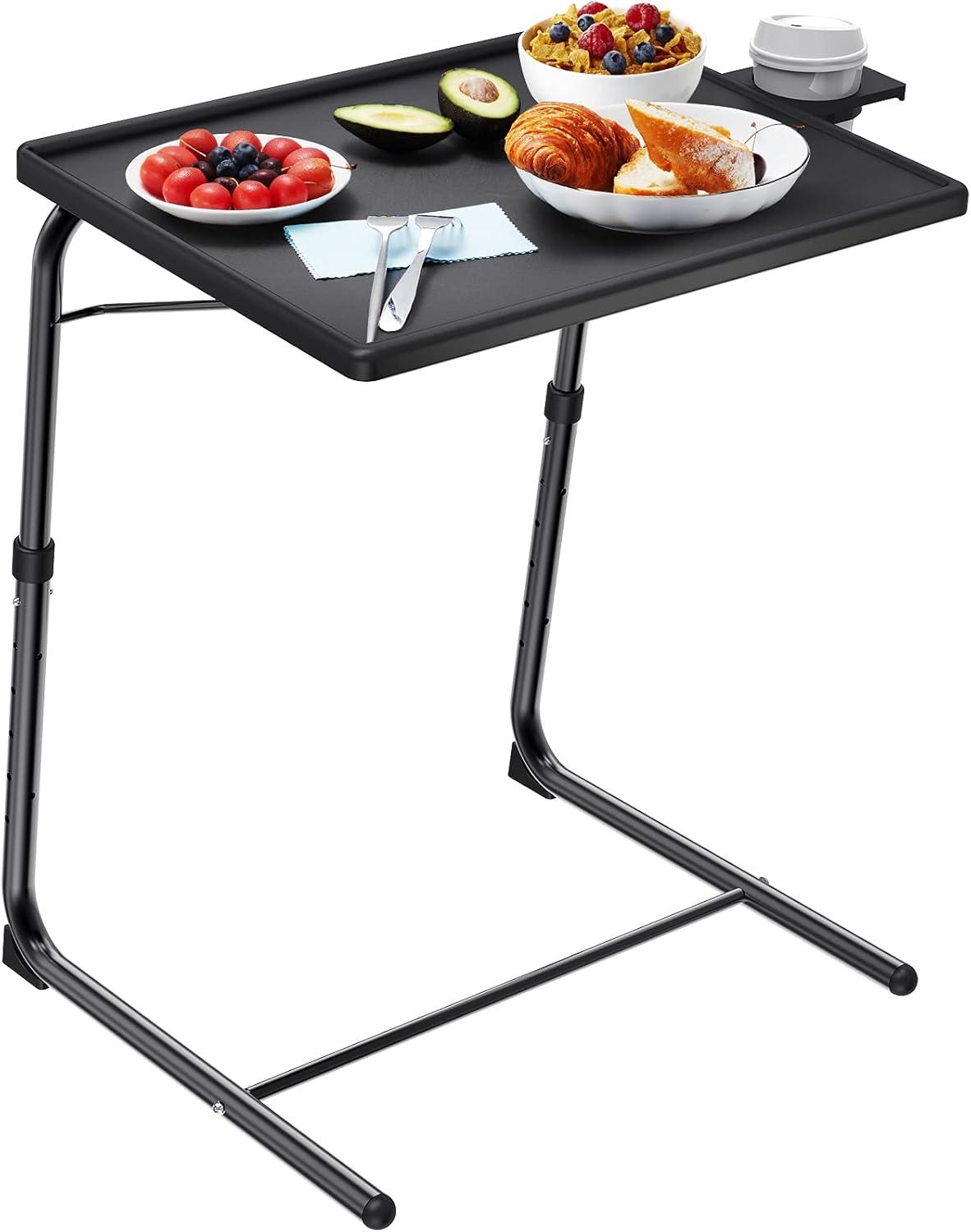 Sleek Modern Black Folding TV Tray Table with Adjustable Height